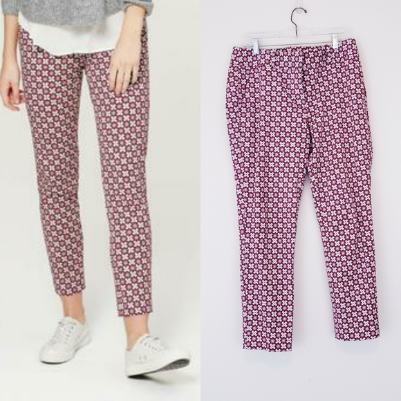 LOFT Pink Print Julie Skinny Pants Size 10 Floral - Picture 2 of 13